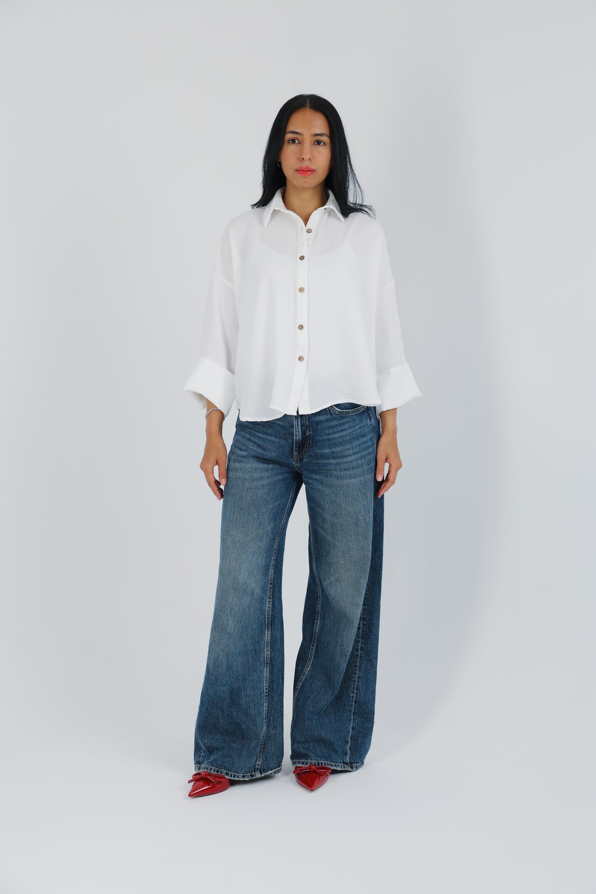 FLOWY SHIRT IN SKY WHITE